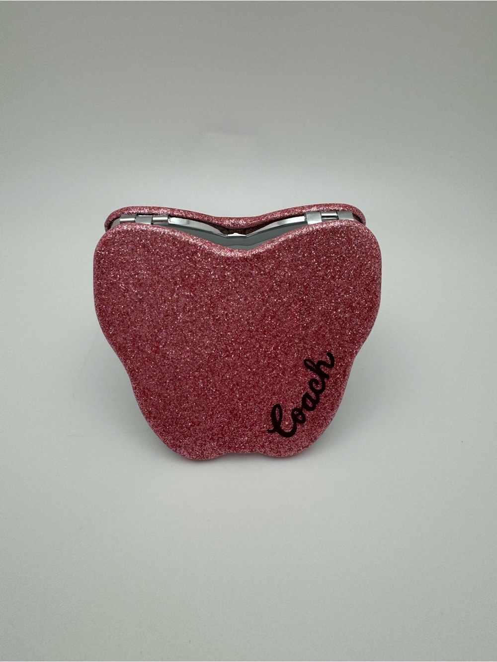 Coach CF154 Pink Glitter Butterfly Compact Dual Mirror Gold Taffy Multi NWT